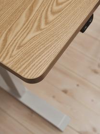 Höhenverstellbarer Schreibtisch Lea in Braun/Weiß, Tischplatte: Sperrholz, Melamin beschi, Gestell: Metall, beschichtet, Holz, Weiß, B 120 x T 60 cm