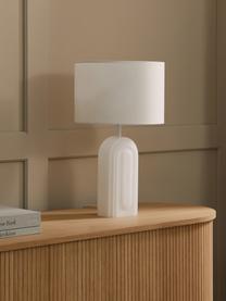 Große Tischlampe Bela mit Glasfuß, Lampenschirm: Baumwolle, Lampenfuß: Glas, Weiß, Ø 30 x H 50 cm