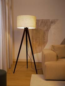 Skandi-Tripod Stehlampe Jake aus Massivholz, Lampenschirm: Leinen, Beige, Schwarz, H 150 cm