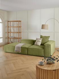 Modulo Chaise-longue in velluto a coste Lennon, Rivestimento: velluto a coste (92% poli, Struttura: legno di pino massiccio, , Piedini: plastica, Velluto a coste verde scuro, Larg. 150 x Prof. 119 cm, schienale a sinistra