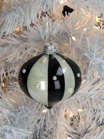 Adornos navideños Stripe, 2 uds., Vidrio, Negro y blanco perla brillante, Ø 8 cm