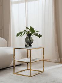 Table d'appoint en verre marbré Aruba, Blanc aspect marbre, couleur dorée, larg. 40 x haut. 51 cm
