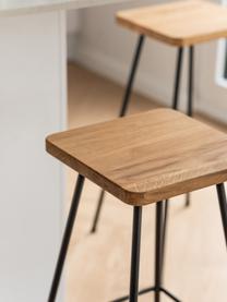Barkruk Barni, Zitvlak: geolied eikenhout, Frame: gepoedercoat staal, Zwart, eikenhoutkleurig, B 30 x H 70 cm