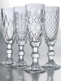 Champagneglas Geometric met structuurpatroon, 4-delig, Glas, Transparant, Ø 6 x H 20 cm, 130 ml