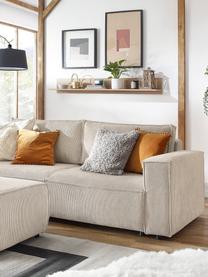 Sofa rozkładana ze sztruksu z miejscem do przechowywania Nihad (3-osobowa), Tapicerka: sztruks poliestrowy, Nogi: tworzywo sztuczne, Beżowy sztruks, S 245 x G 102 cm