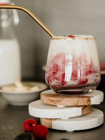 Nápojové podtácky z mramoru Marble Kitchen, 4 ks, Mramor, akáciové dřevo, mosaz, Bílá, mramorovaná, akáciové dřevo, zlatá, Ø 10 cm, V 2 cm
