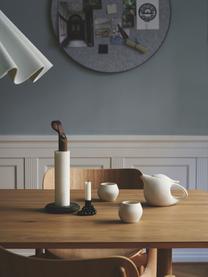 Portarrollos de cocina de madera de roble Grab, Barra: madera de roble, Correa: cuero, Madera oscura, gris, Ø 15 x Al 32 cm