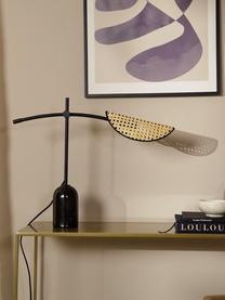 Lampada da tavolo con intreccio viennese Freja, Struttura: metallo verniciato a polv, Paralume: tessuto in rattan, Base della lampada: marmo, Nero, marrone chiaro, Larg. 56 x Alt. 45 cm