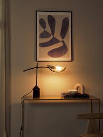 Lampada da tavolo con intreccio viennese Freja, Struttura: metallo verniciato a polv, Paralume: tessuto in rattan, Base della lampada: marmo, Nero, marrone chiaro, Larg. 56 x Alt. 45 cm