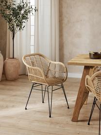 Polyrotan armstoelen Costa, 2 stuks, Zitvlak: polyethyleen vlechtwerk, Frame: gepoedercoat metaal, Lichtbruin, zwart, B 59 x D 58 cm