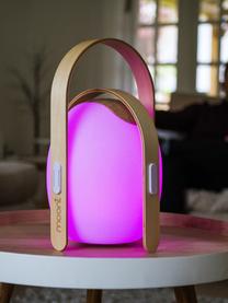 Mobile LED-Außenleuchte mit Lautsprecher Ovo, Lampenschirm: Kunststoff (LDPE), Gestell: Ulmenholz mit Birkenfurni, Weiß, Hellbraun, Ø 32 x H 50 cm