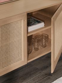 Eichenholz-Sideboard Jolie mit Wiener Geflecht, Korpus: Mitteldichte Holzfaserpla, Beine: Eichenholz, massiv, Eichenholz, Beige, B 160 x H 75 cm