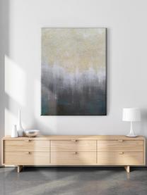 Tableau sur toile peint à la main Sandy Abstract, Tons bleus, couleur dorée, larg. 84 x long. 120 cm