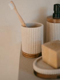 Vaso cepillo de dientes con madera Laura, Plástico, madera de acacia, Beige, Ø 8 x Al 11 cm