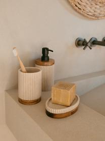 Vaso cepillo de dientes con madera Laura, Plástico, madera de acacia, Beige, Ø 8 x Al 11 cm