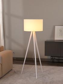 Scandi tripod vloerlamp Jake van massief hout, Lampenkap: linnen, Lampvoet: essenhout, FSC-gecertific, Wit, Ø 60 x H 150 cm