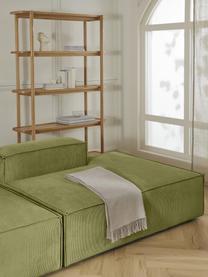 Modulo Chaise-longue in velluto a coste Lennon, Rivestimento: velluto a coste (92% poli, Struttura: legno di pino massiccio, , Piedini: plastica, Velluto a coste verde scuro, Larg. 150 x Prof. 119 cm, schienale a sinistra