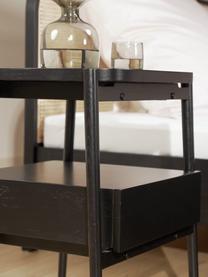Nachttisch Libby mit Schublade aus Eichenholz, schwarz, Ablagefläche: Mitteldichte Holzfaserpla, Schwarz, B 49 x H 60 cm