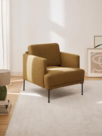 Sillón Fluente, Tapizado: 100% poliéster Alta resis, Estructura: madera de pino maciza, Patas: metal con pintura en polv, Tejido mostaza, An 74 x F 85 cm