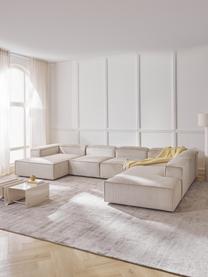 Sofa modułowa ze sztruksu Lennon, Tapicerka: sztruks (92% poliester, 8, Stelaż: lite drewno, sklejka, Nogi: tworzywo sztuczne, Jasnobeżowy sztruks, S 418 x G 269 cm, prawostronna