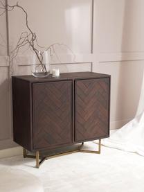 Sideboard Luca aus Massivholz mit Fischgrät-Muster, Korpus: Massives Mangoholz, lacki, Mangoholz, Goldfarben, B 90 x H 83 cm