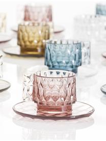 Tazas de café con platitos con relieves Jellies, 4 uds., Plástico, Rosa transparente, Ø 6 x Al 7 cm, 90 ml