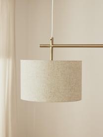 Lampada a sospensione grande Liara, Paralume: tessuto in lino (55% lino, Struttura: metallo, spazzolato, Baldacchino: metallo, spazzolato, Beige chiaro, dorato, Larg. 140 x Alt. 18 cm