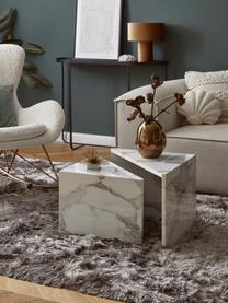 Set 2 tavolini da salotto effetto marmo Vilma, Pannello di fibre a media densità (MDF) rivestito con carta patinata laccata, Bianco effetto marmo, Set in varie misure