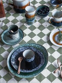 Platos de postre artesanales 70's, 2 uds., Cerámica de gres, Azul, tonos verdes, Ø 18 cm