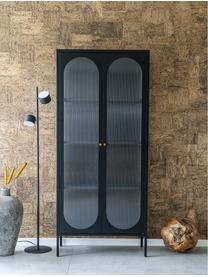 Vitrine Adelaide mit Rillenrelief, Eichenholz, schwarz lackiert, B 80 x H 180 cm