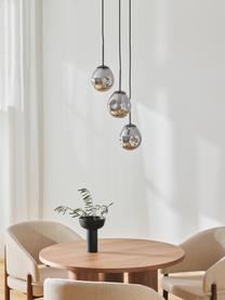 Lámpara de techo cluster de vidrio espejado Amora, Pantalla: vidrio, Anclaje: metal cepillado, Cable: cubierto en tela, Cromo espejado, negro, Ø 15 x Al 16 cm