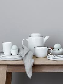 Soportes de huevo artesanales de porcelana Salt, 4 uds., Porcelana, Blanco crudo con borde negro, Ø 5 x Al 4 cm