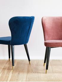 Fluweel gestoffeerde stoel Cleo, Bekleding: fluweel (polyester), Poten: gelakt metaal, Donkerblauw, B 51  x D 62 cm