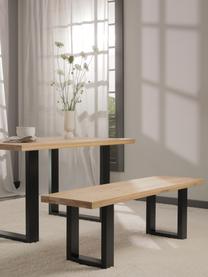 Sitzbank Oliver aus Eichenholz, Sitzfläche: Wildeichenlamellen, massi, Beine: Metall, pulverbeschichtet, Wildeiche, Schwarz, B 140 x H 45 cm