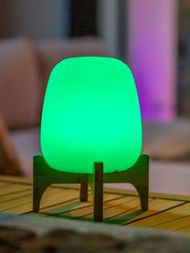 Lampada da tavolo mobile da esterno dimmerabile con base in bambù e cambio colore Palmy, Paralume: polietilene, Base della lampada: legno di bambù, Bianco, marrone chiaro, Ø 20 x Alt. 26 cm