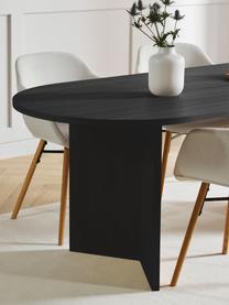 Table ovale en bois Joni, 200 x 90 cm, MDF avec placage en bois de chêne, laqué, Bois de chêne, noir laqué, larg. 200 x prof. 90 cm