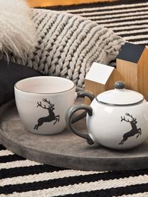 Handbeschilderd koffiekopje Gourmet Grey Deer, Keramiek, Grijs, wit, 200 ml