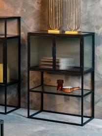 Credenza alta con vetrate scanalate Boli, Cornice: metallo verniciato a polv, Nero, semi trasparente, Larg. 60 x Alt. 90 cm