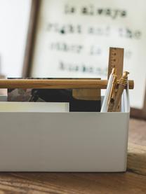 Organizador de escritorio Tosca, Organizador: acero con pintura en polv, Asa: madera, Blanco, L 27 x An 9 cm