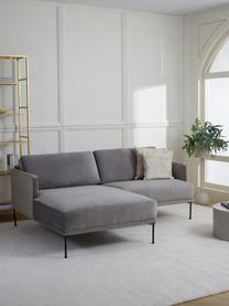 Kleines Samt-Ecksofa Fluente, Bezug: Samt (100 % Polyester) De, Gestell: Massives Kiefernholz, FSC, Füße: Metall, pulverbeschichtet, Samt Grau, B 198 x T 152 cm, Eckteil links