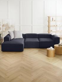 Modulares Ecksofa Lennon, Bezug: 100 % Polyester Der strap, Gestell: Massives Kiefernholz FSC-, Füße: Kunststoff, Webstoff Dunkelblau, B 327 x T 180 cm, Eckteil links