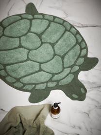Tappeto bagno verde a forma di tartaruga Lazy, 100% cotone, certificato Oeko-Tex®, Verde, Larg. 75 x Lung. 98 cm