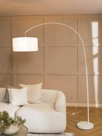 Grote booglamp Niels in wit, Lampvoet: geborsteld metaal, Lampenkap: textiel, Wit, B 157 x H 218 cm