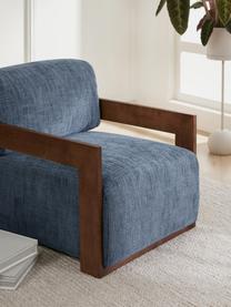 Loungesessel Cooper, Bezug: 97 % Polyester, 3 % Leine, Gestell: Massives Eschenholz, Schi, Beine: Eichenholz, Webstoff Graublau, B 71 x T 98 cm