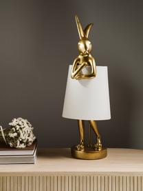 Große Design Tischlampe Rabbit, Lampenschirm: Leinen, Lampenfuß: Polyresin, Stange: Stahl, pulverbeschichtet, Weiß, Goldfarben, Ø 23 x H 68 cm