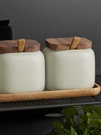 Pots en porcelaine avec accessoires en bois d'acacia Essentials, 7 élém., Beige sable, bois d'acacia, Lot de différentes tailles