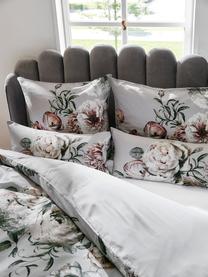 Housse de couette en satin de coton Blossom, Gris, motif floral, larg. 140 x long. 200 cm