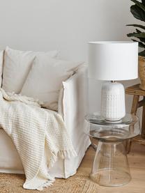 Große Keramik-Tischlampe Iva, Lampenschirm: Textil, Lampenfuß: Keramik, Weiß, Ø 33 x H 53 cm