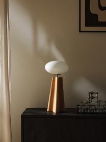 Lámpara de mesa de madera de fresno Aino, Pantalla: vidrio, Lámpara: madera de fresno, Cable: plástico, Madera clara, blanco, Ø 23 x Al 48 cm