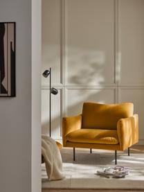 Fluwelen fauteuil Moby, Bekleding: fluweel (hoogwaardig poly, Frame: massief grenenhout, FSC-g, Poten: gepoedercoat metaal, Fluweel mosterdgeel, B 90 x D 90 cm